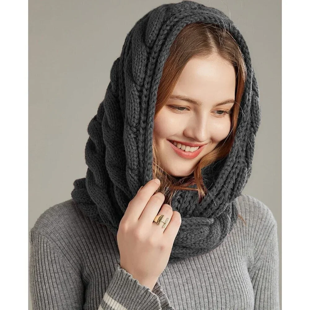 Women's Twist Charocal Thick Ribbed Knit Winter Infinity Circle Loop Scarf